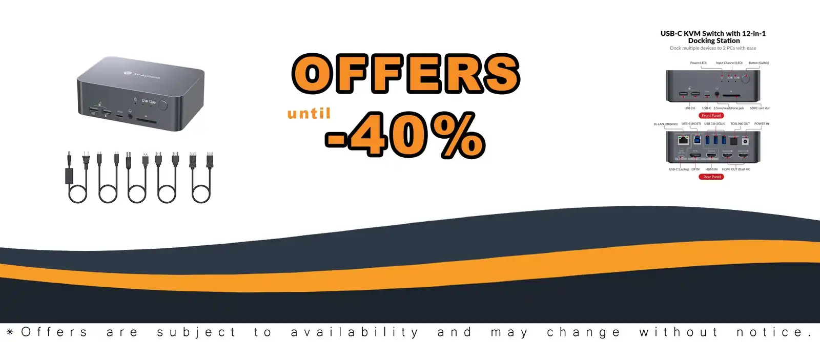 av access docking station dual monitor kvm 2 monitors 2 computers usb-c charge 120w